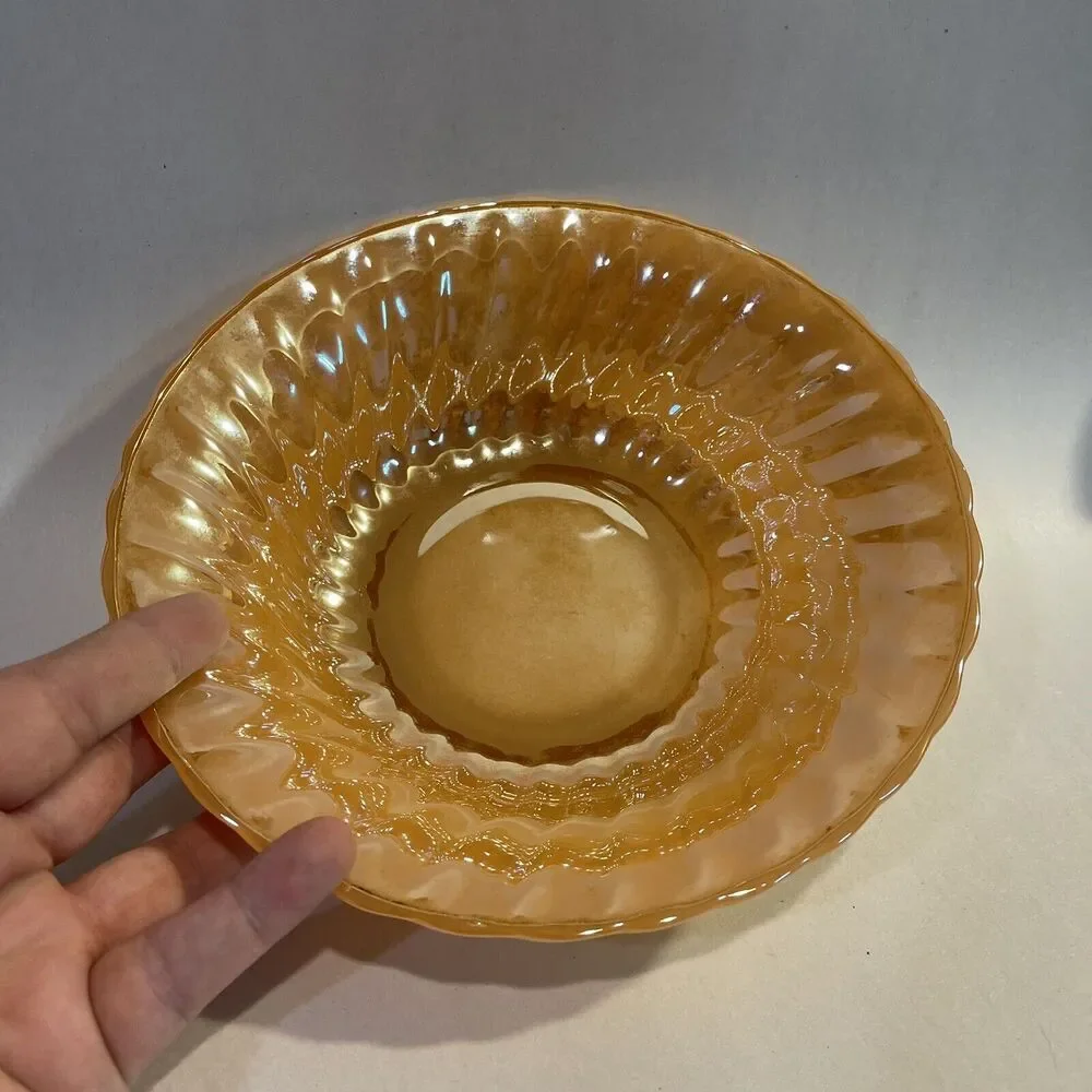 Vintage Anchor Hocking Fire King Oven Ware Peach Luster‎ Swirl Serving Bowl 8